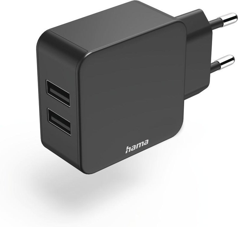 2-fach-Ladegerät, USB-A-Netzteil, 2,4 A, Universaladapter, 12 W, Schwarz (00223371) Ladegerät (USB-A)