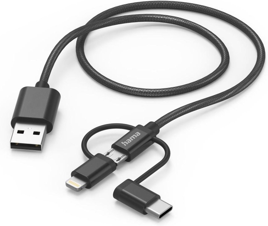 3in1 Multi-Ladekabel, USB-A - Micro-USB, USB-C u. Lightning, 1,5 m, Schwarz (00201536)