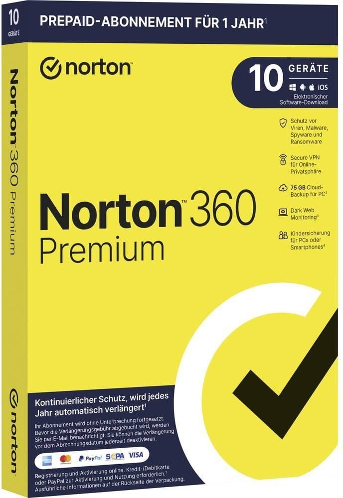 Lifelock 360 Premium 10 Geräte 1 Jahr 75 GB Cöoud-Backup für PC