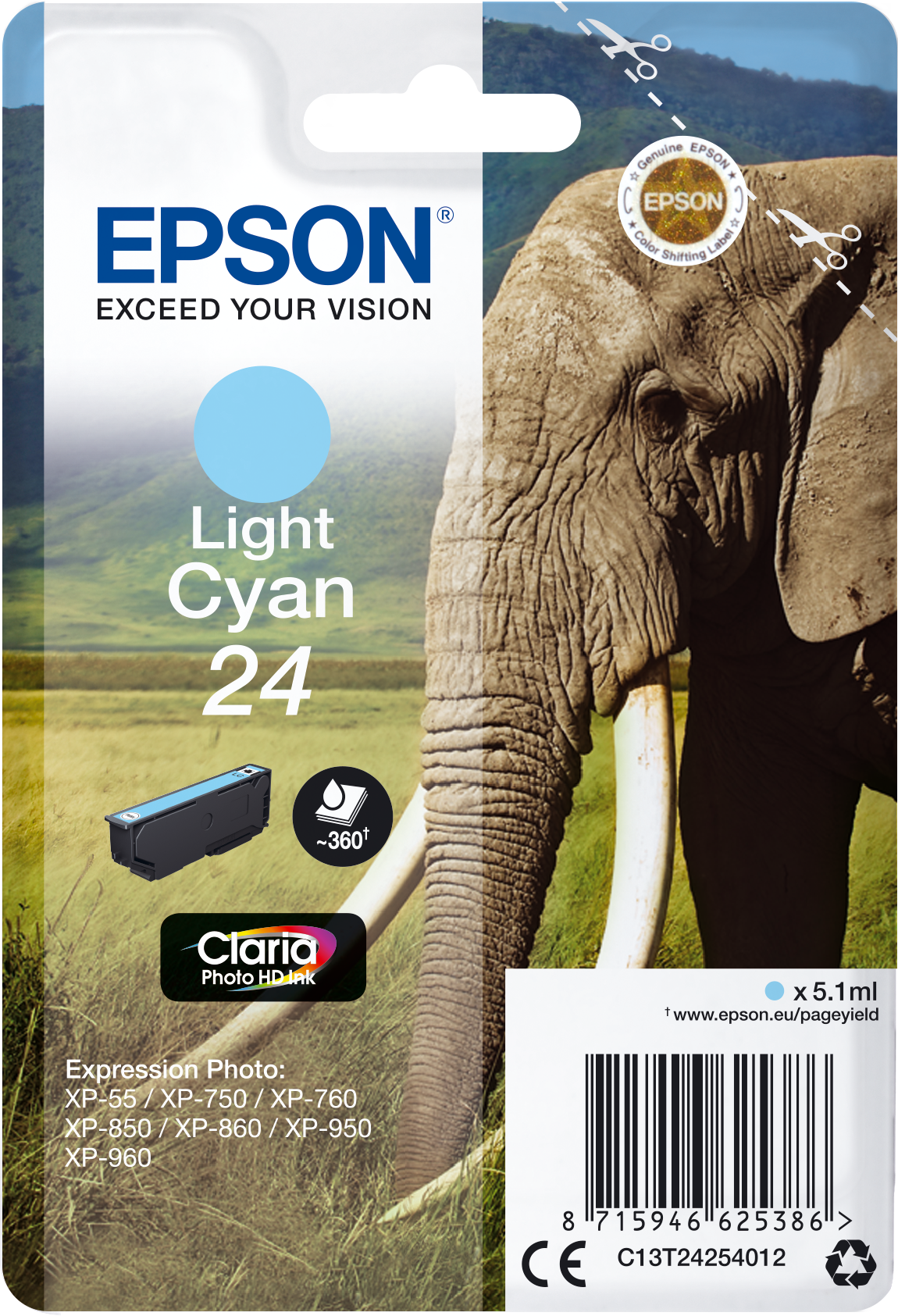 Thumbnail - C13T24254012 Elefant light cyan Druckerpatrone