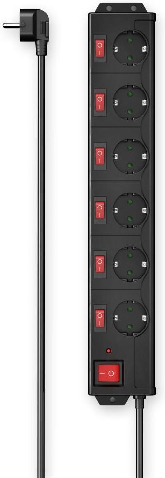 Steckdosenleiste, 6-fach, Überspannungsschutz, 90°, einz.schaltbar, 1,4m,SW (00223160)