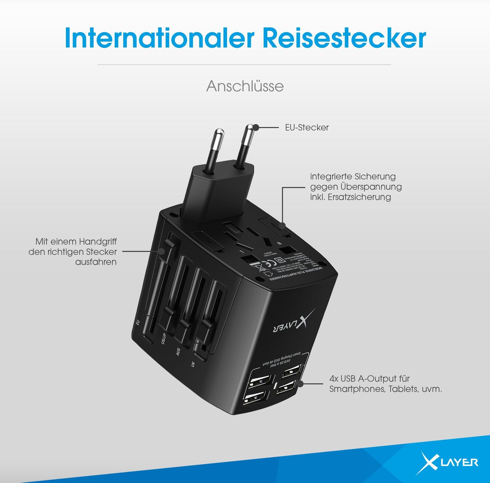 Internationaler Reisestecker Weltweit Black