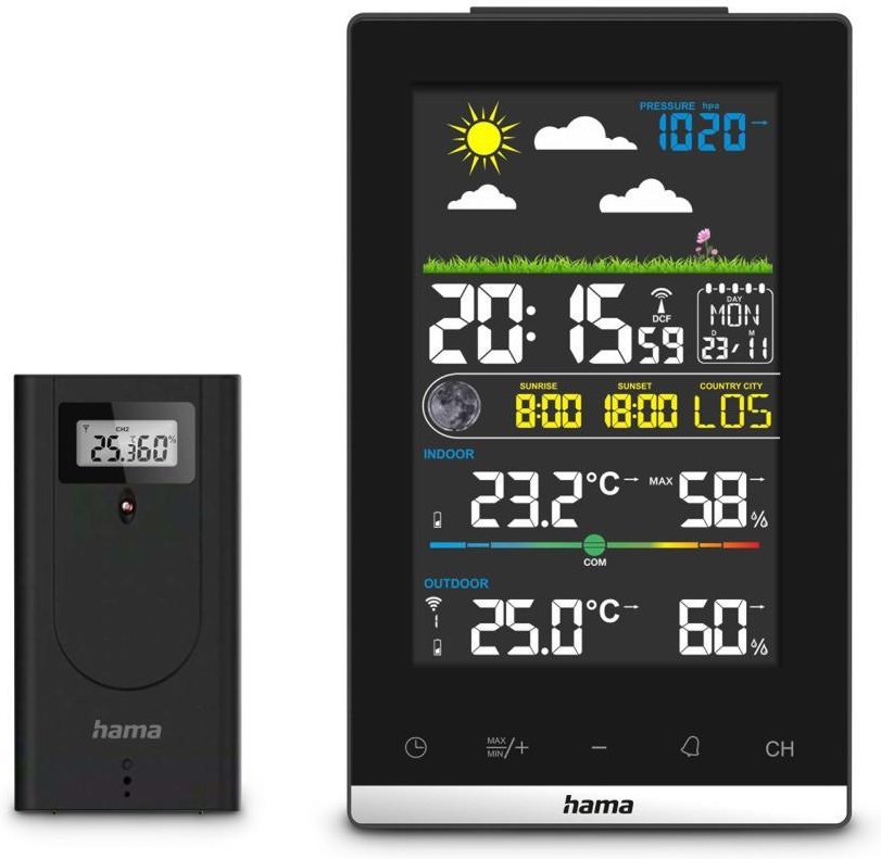 Wetterstation "Jamaika", mit Außensensor, Funk, Wecker, Raumklima, Schwarz (00222239)