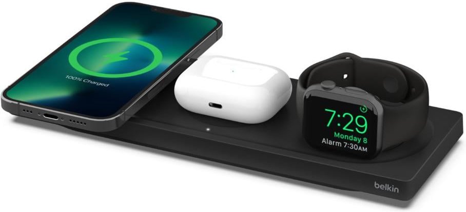 3-in-1-Ladepad mit MagSafe iPhone Serie 12/13, Apple Watch 7, Air Pods schwarz