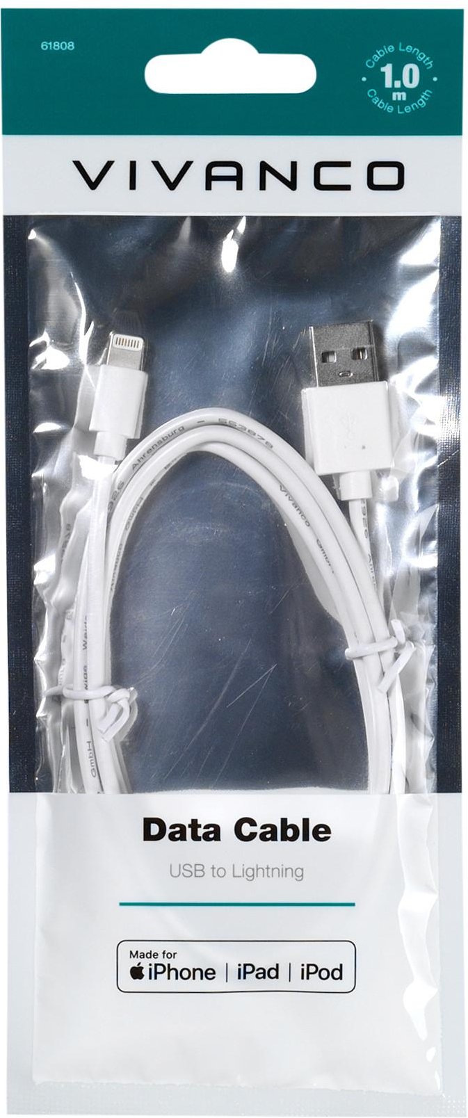 Lightning USB Datenkabel für Apple iPhone / iPad mit Lightning Anschluss, 1m (61808)