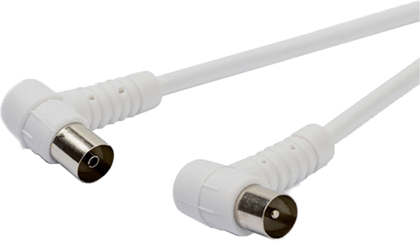 90dB Antennenkabel mit abgewinkelten Steckern, 5m, weiß Koaxialkabel mit IEC-Stecker und IEC-Buchse