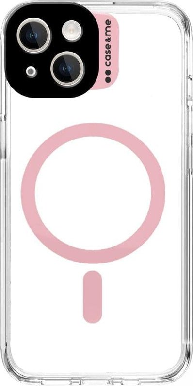Case & Me Handyhülle für iPhone 15 Pro, 6,1 Zoll, Pink/Transparent