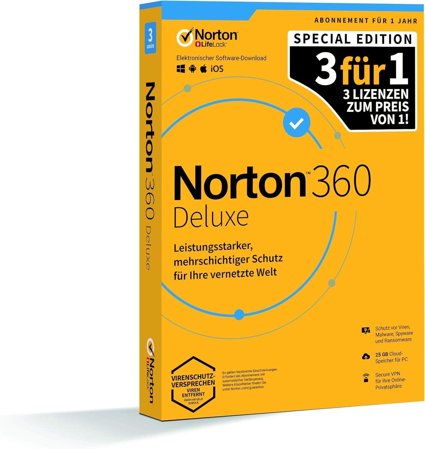 Internet Security Lifelock 360 Deluxe 3 Geräte 1 Jahr 25 GB Cloud-Backup für PC