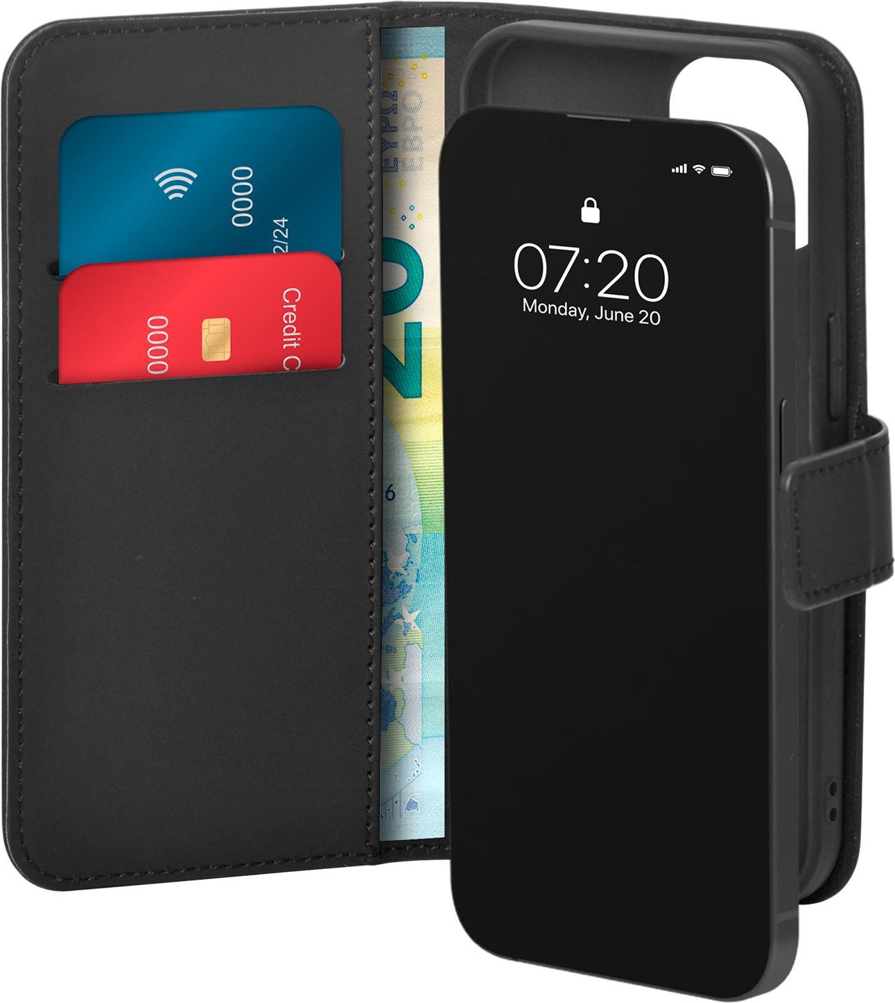 Case Wallet Stand for iPhone 15, Schwarz Handyhülle