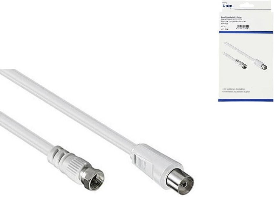 DINIC SAT Adapterkabel, F-Stecker auf Koax Kupplung, weiß
