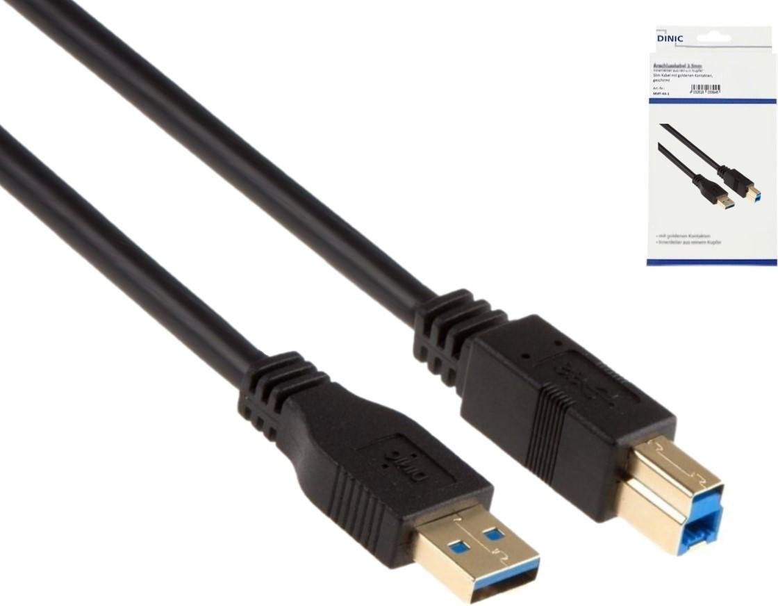USB 3.0 Kabel A Stecker auf B Stecker, vergoldete Kontakte, schwarz, 2,00m