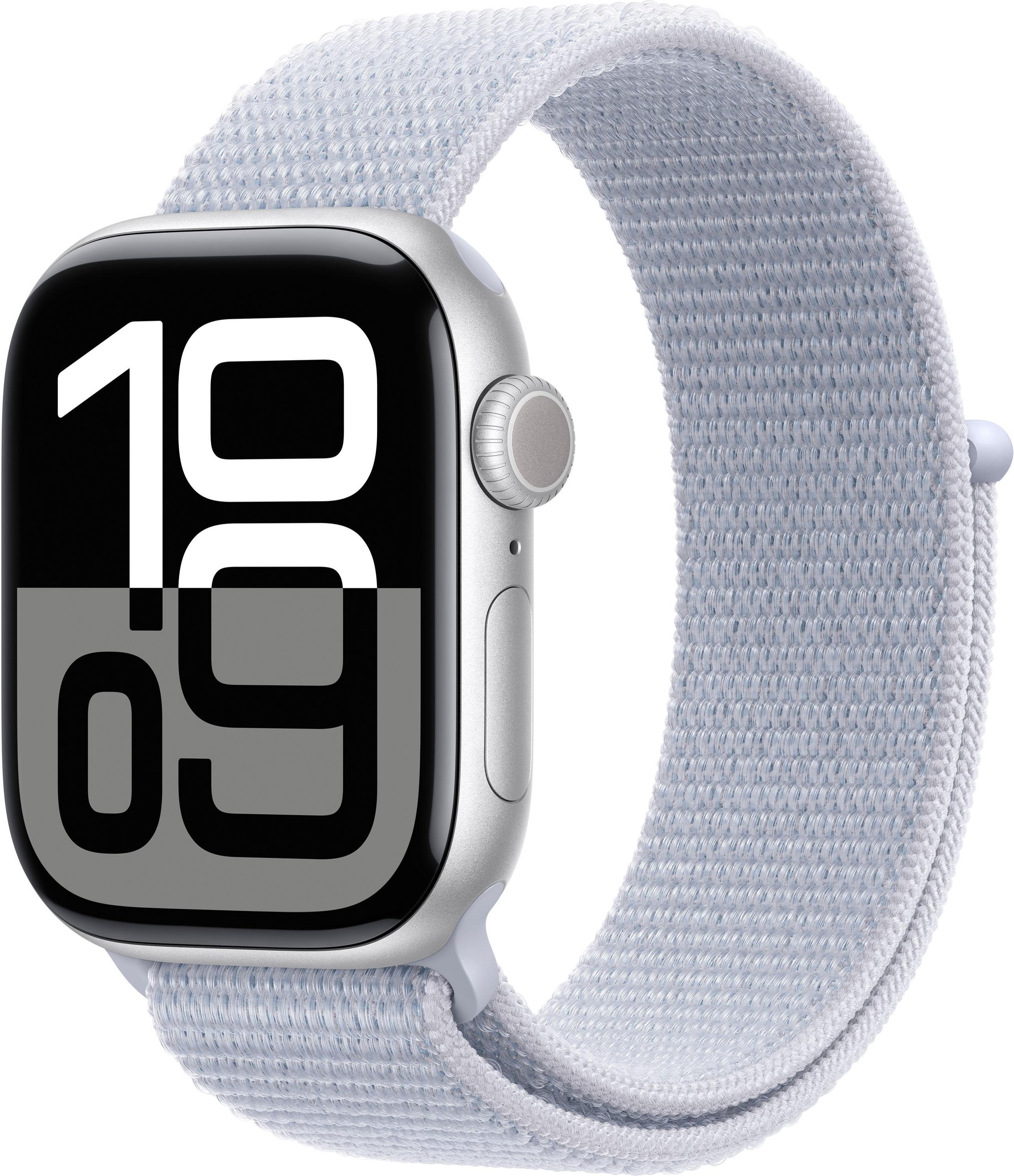 Thumbnail - Watch Series 10 GPS + Cellular, 42 mm Aluminiumgehäuse Silber, Sport Loop Blaue Wolke