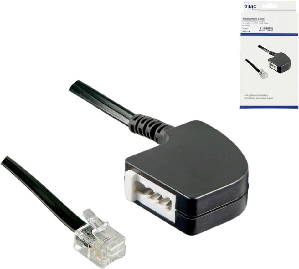 Adapterkabel RJ11 Stecker auf TAE-F Buchse, schwarz, Länge 0,20m Telefonzubehör