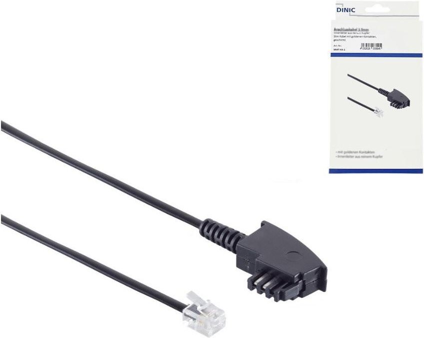 Telefonkabel TAE-F universal-Belegung, TAE-F Stecker auf Westernstecker 6P4C, 4-polig belegt