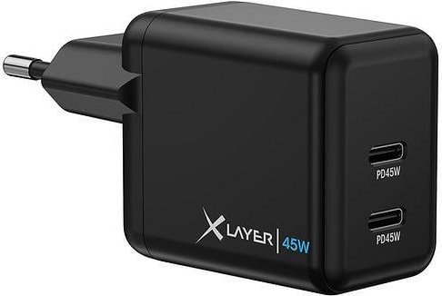 Ladegerät Dual USB Typ C mit Power Delivery 45W, Schwarz