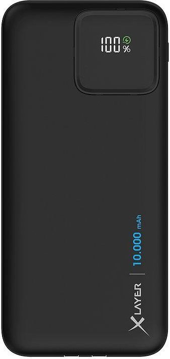 Powerbank, 10.000 mAh, mit USB-C- und Lightning-Kabeln, PD 20W, Schwarz