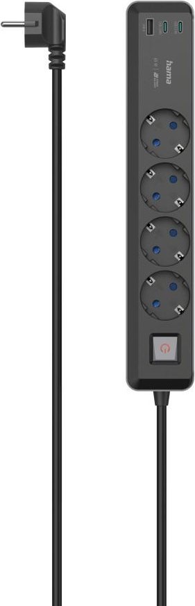 Steckdosenleiste, 4-fach, USB-C/A 65W, PD, Schalter, 1,4 m, Schwarz/Grau (00223189)