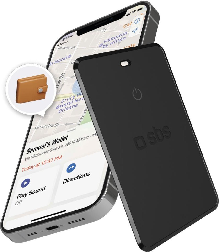 Ultraflacher Objektsucher, kompatibel mit Apple Find My, Schwarz