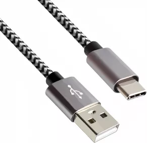 USB Typ C auf A Ladekabel, HQ Alu Stecker, 5V, 3A, Nylon Kabel, Space Grey, Aktionsbox, 1,00m