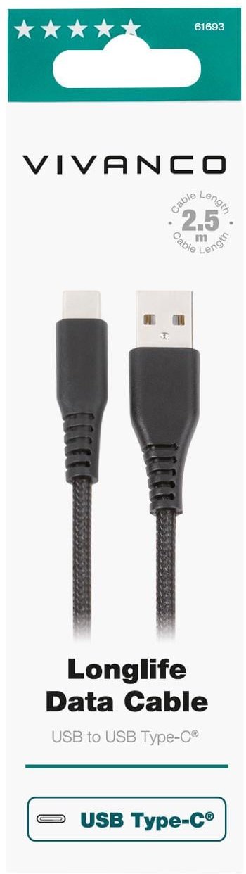 LongLife Charging Cable, USB Type-C™ Daten- u. Ladekabel, 2,5m (61693)