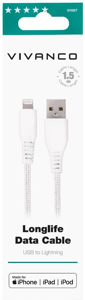 LongLife USB auf Lightning Kabel, 1,5m, weiß (61687)