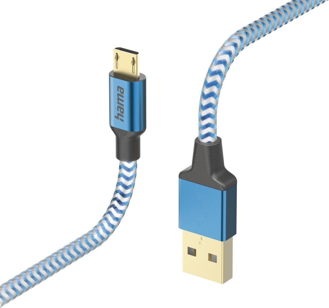 Ladekabel "Reflective", USB-A - Micro-USB, 1,5 m, Nylon, Blau (00201555)