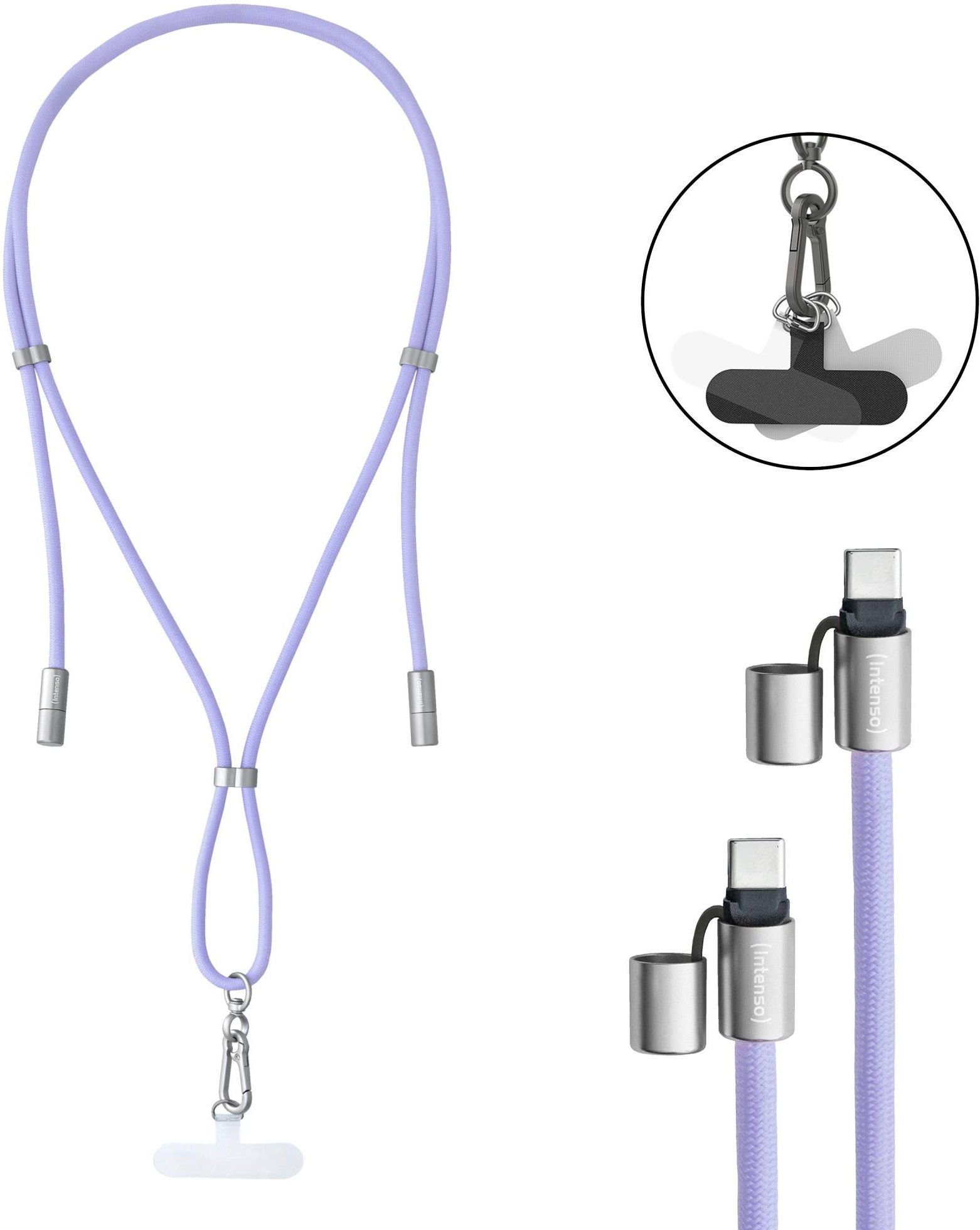 Cell Phone Charging Lanyard, Handykette mit USB-C Lade- und Datenkabel, Lila