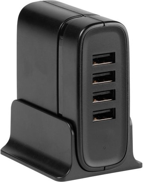 USB 4fach Desktop Ladegerät mit Smart IC, schwarz 1,8m (38825)