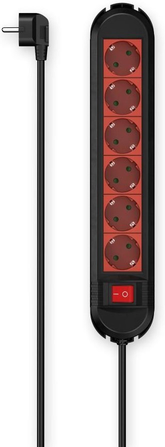 Steckdosenleiste, 6-fach, Schalter, Wandmontage, 1,5 m, Schwarz/Rot (00223039)