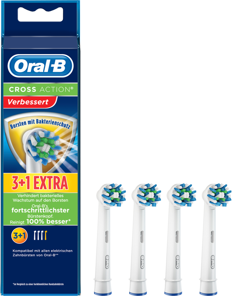 CrossAction mit Bakterienschutz, 3+1 Stück Aufsteckbürsten