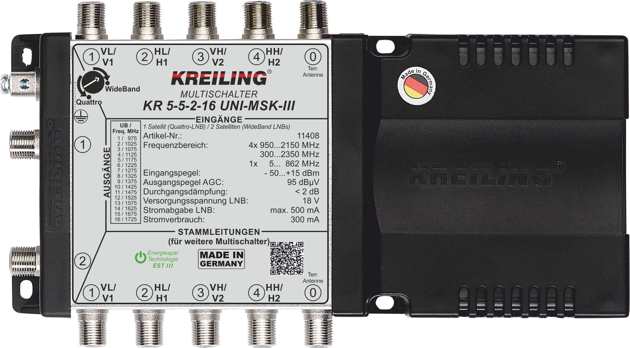 Thumbnail - KR 5-5-2-16 UNI-MSK-III Kaskadierbarer unicable Multischalter mit 2 Ausgängen und Netzteil