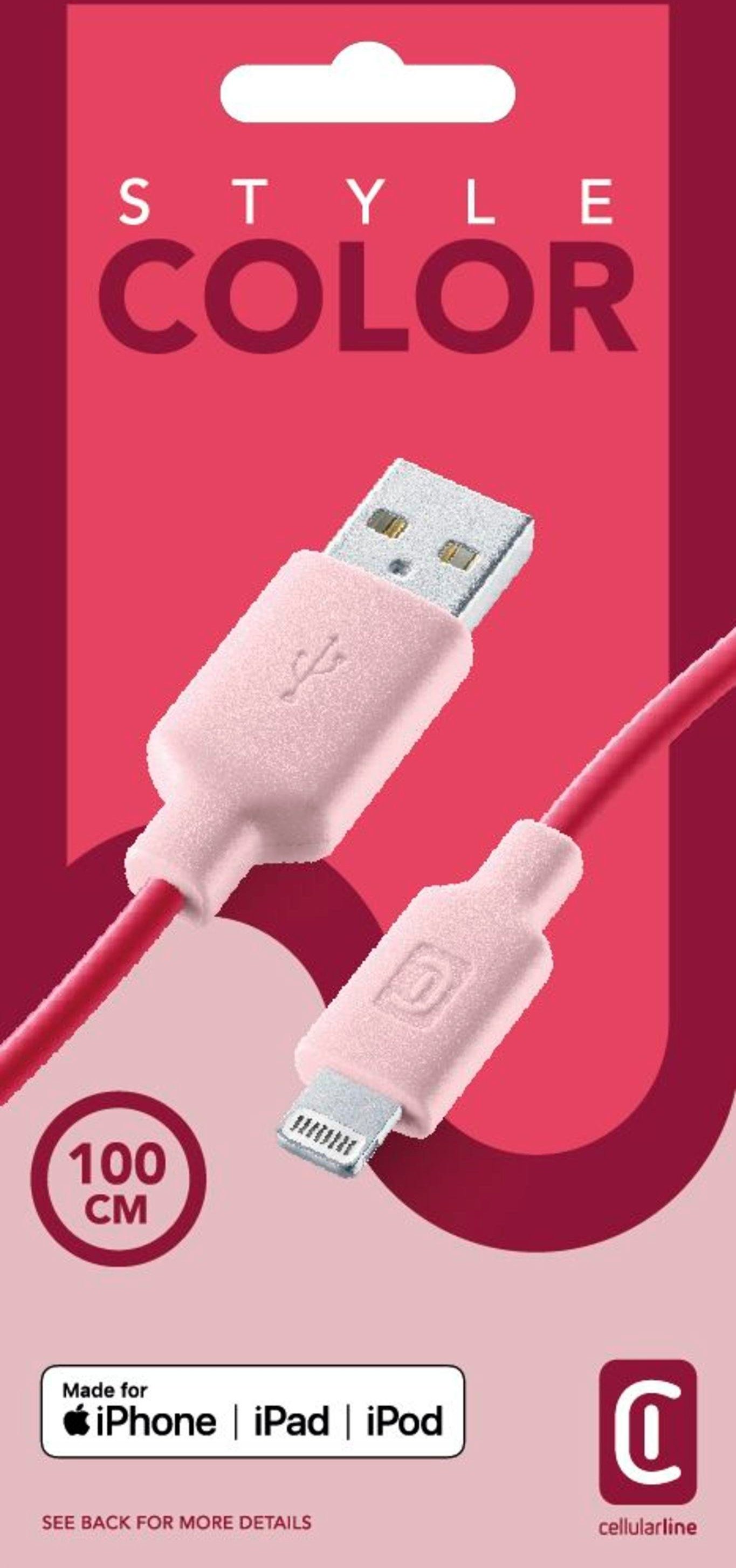 Style Color Data Cable USB Typ-A/ Lightning 1m Pink (61082)