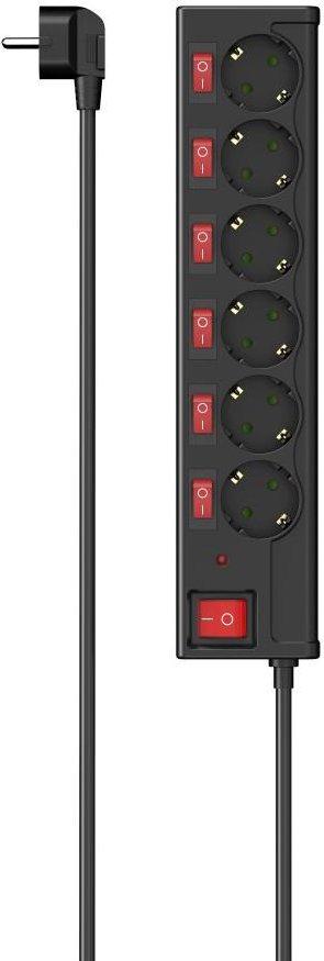 Steckdosenleiste, 6-fach, Überspannungsschutz, einzeln schaltbar, 1,4 m, SW (00223158)
