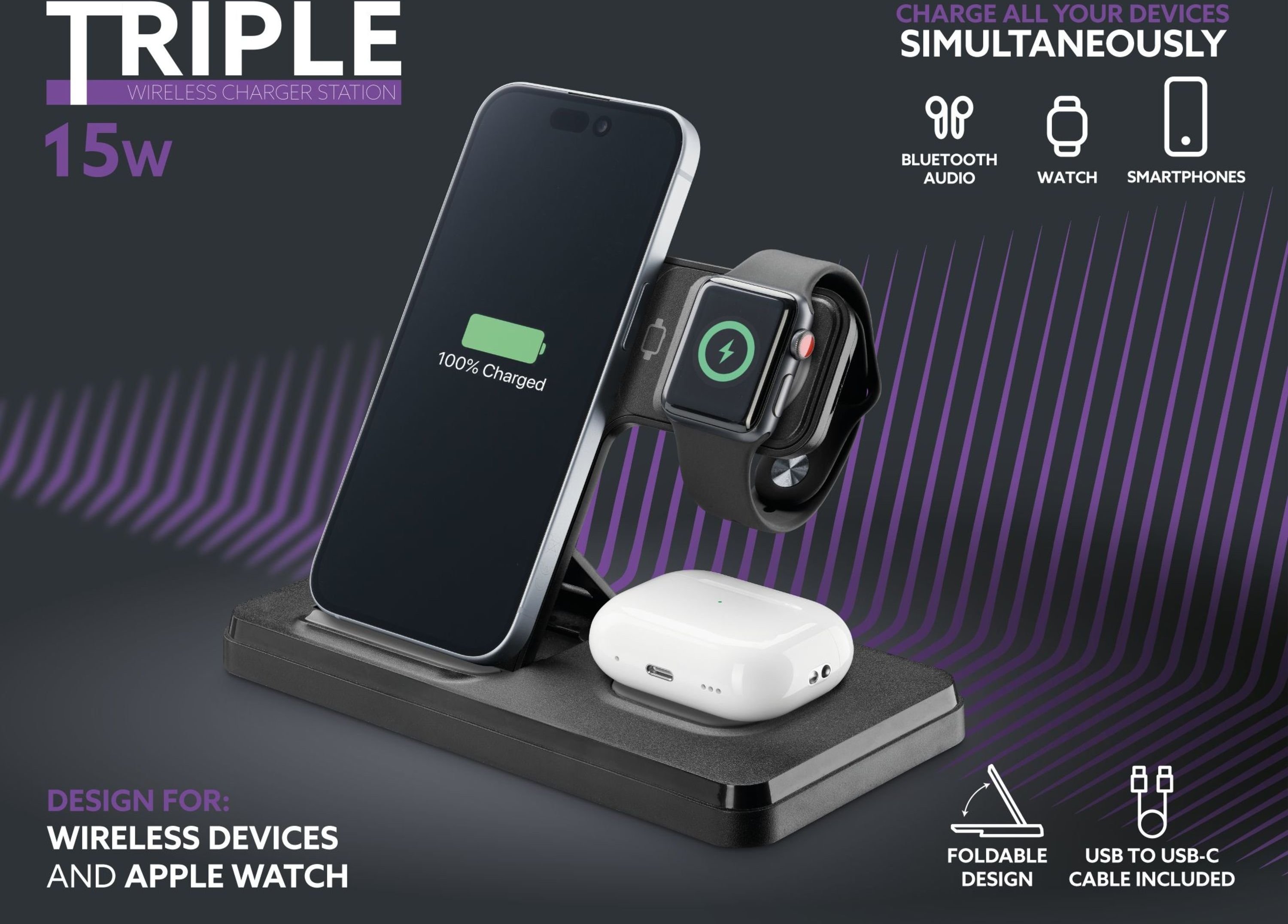 Triple Wireles Charger 3in1 Black (61043)