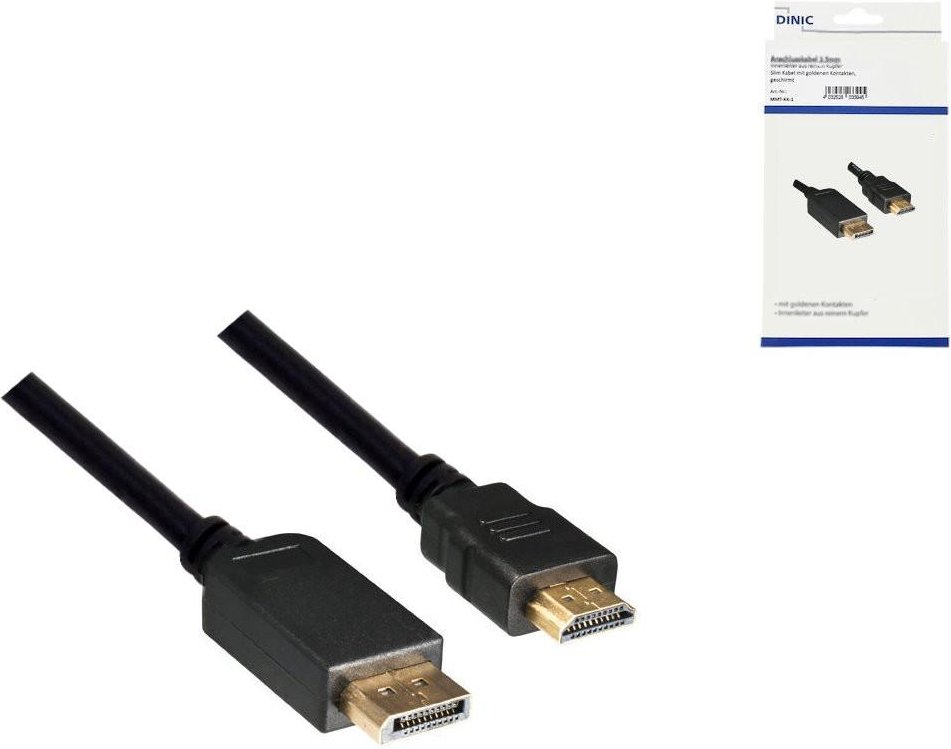 DisplayPort auf HDMI Kabel, DP 20pol auf HDMI Stecker, 1920 x 1080p bei 60 Hz, Schwarz, 1 m