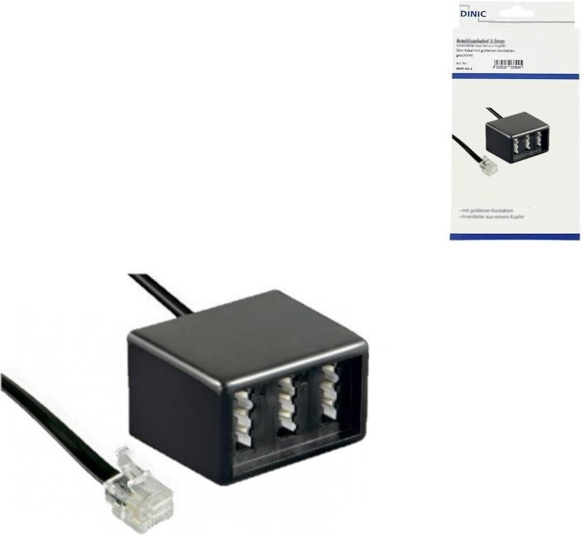 TAE Verteiler, 3x TAE N/F/F Buchse auf RJ11/RJ45 Stecker (6P4C), 0,2 m, Schwarz