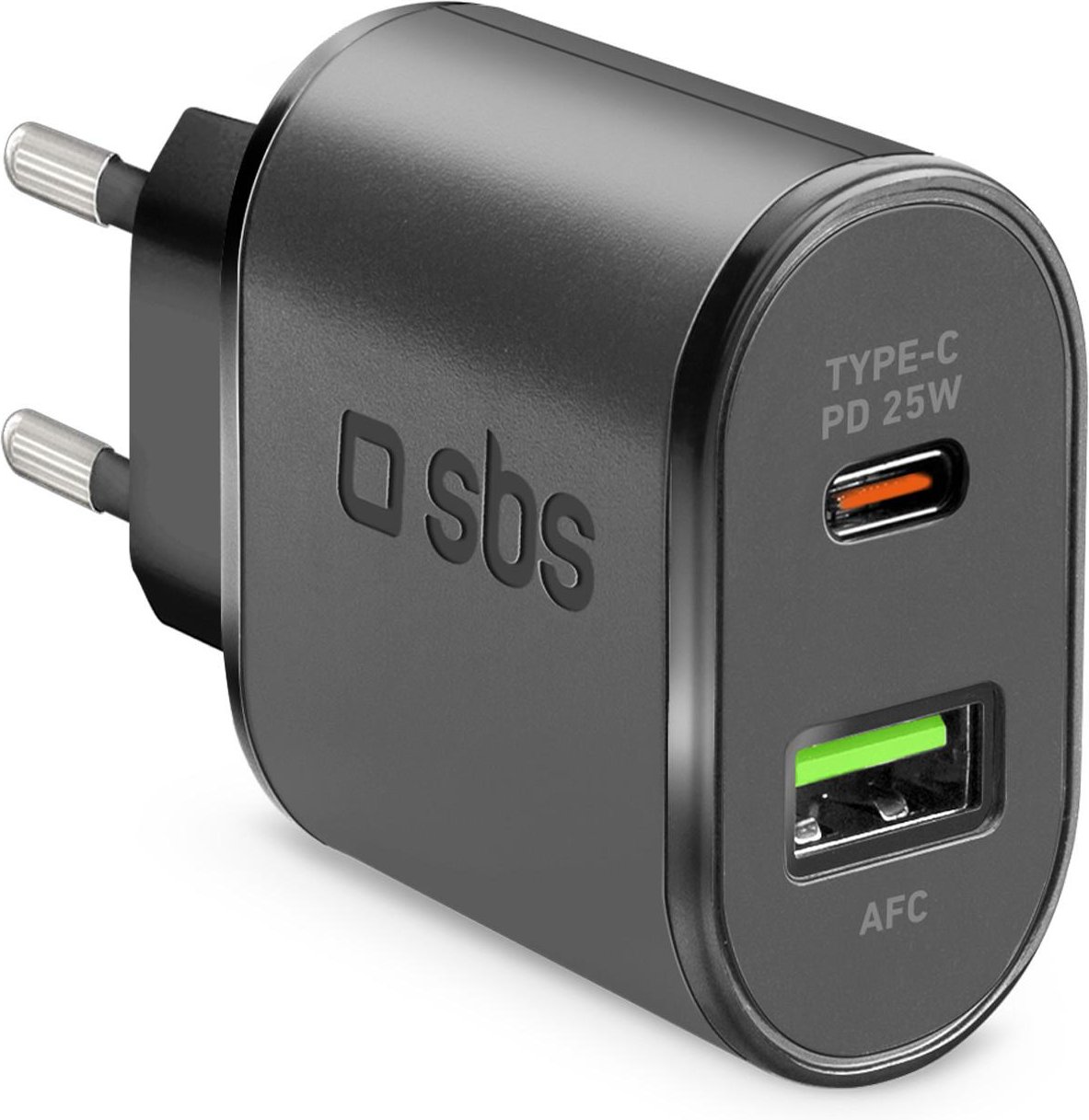 Power-Delivery-25-W-Schnellladegerät, USB-A und USB-C, Schwarz