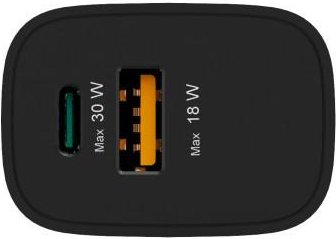 Schnellladegerät, 1x USB-A, 1x USB-C, PD, 30 W, Schwarz (00201960)
