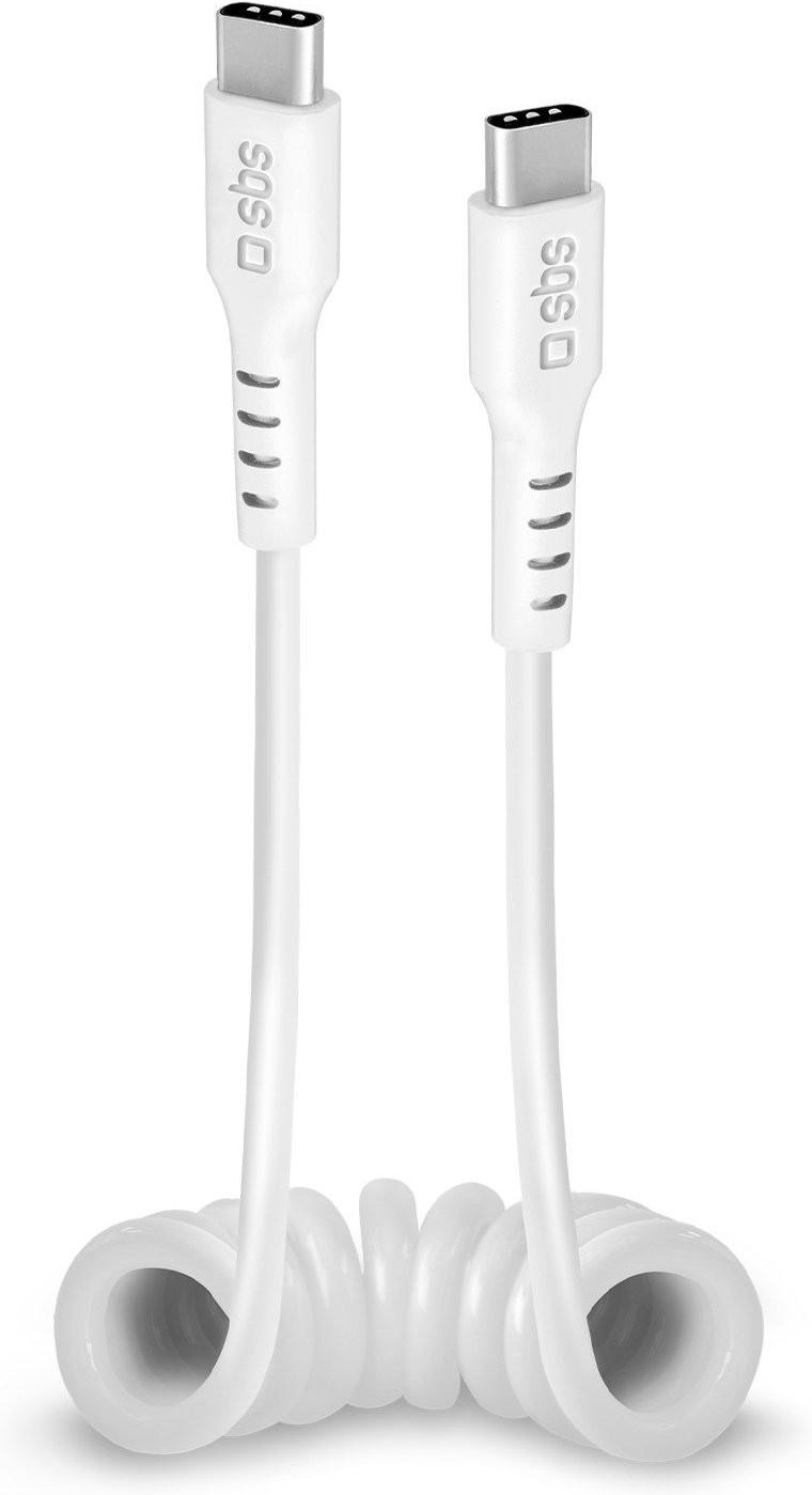 Spiralkabel, USB-C auf USB-C, 1 m, Weiß