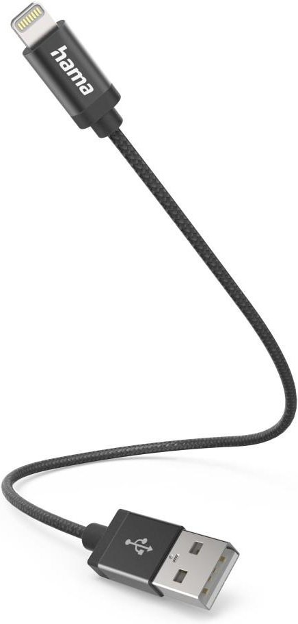 Ladekabel, USB-A - Lightning, 0,2 m, Nylon, Schwarz (00201578)