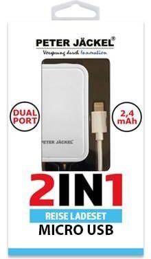 USB Travel Charger Set 2in1 Dual Port 2.4A Micro-USB White