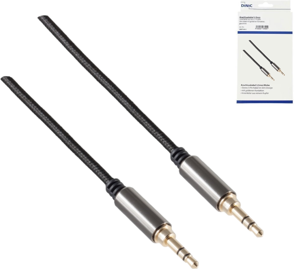HQ Klinkenkabel 3,5mm, schwarz, 2,5m, Textilgewebe, 3,5mm Klinkenstecker auf 3,5mm Klinkenstecker