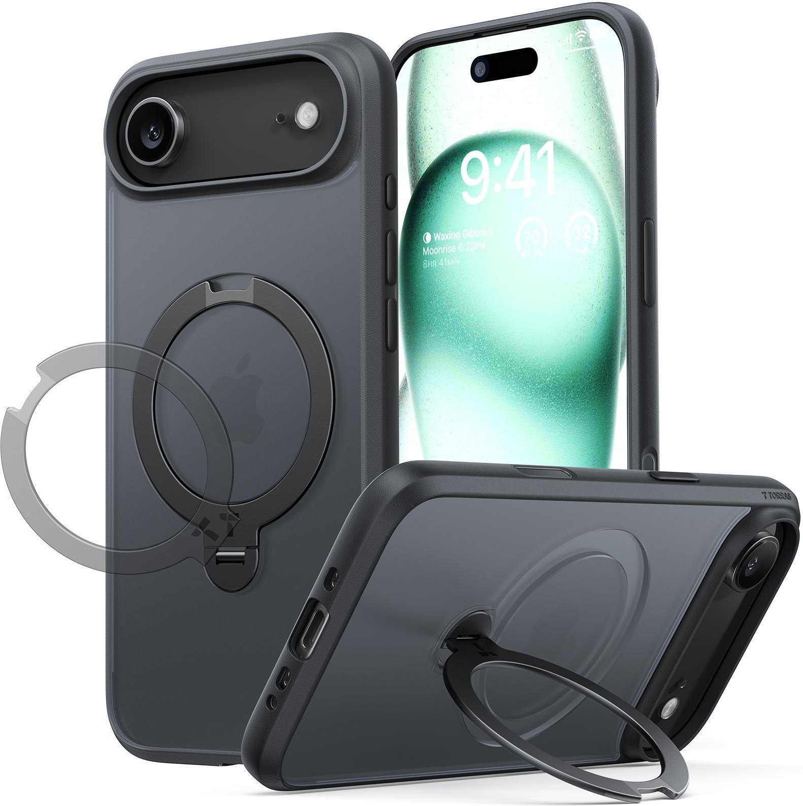 360 Spin Magnetischer Ständer für iPhone 17 Air, Schwarz Handyhülle
