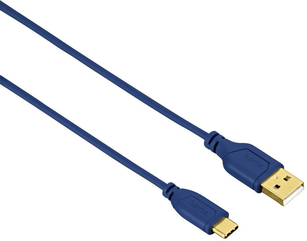 USB-C-Kabel "Flexi-Slim", vergoldet, verdrehsicher, Blau, 0,75 m (00135785)