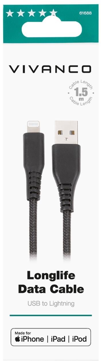 LongLife USB auf Lightning, 1,5m, schwarz (61688)