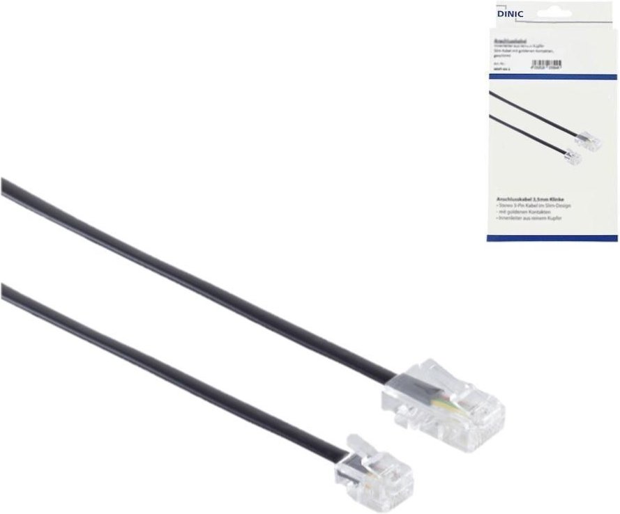 DINIC DSL Modular-/ Westernkabel RJ11 8P4C Stecker auf RJ45 6P4C Stecker, schwarz, Länge 3,00m