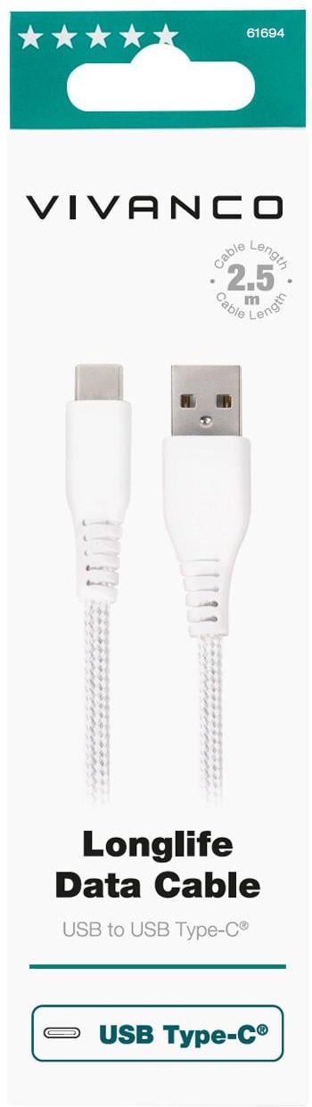 LongLife Charging Cable, USB Type-C™ Daten- u. Ladekabel, 2,5m (61694)