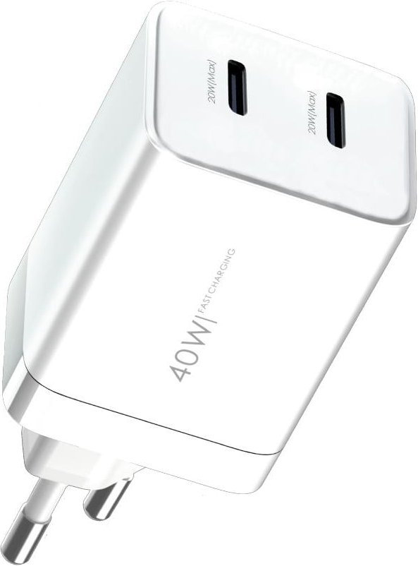 FAST CHARGER SPEED DUAL USB Typ-C/ Typ-C Schnell-Reiseladegerät 40 Watt White (20319)