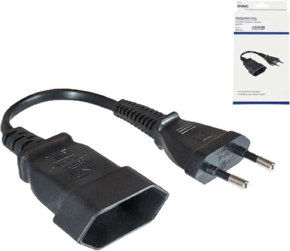 Netzkabel Eurostecker auf Eurobuchse, 0,75mm², Euro CEE 7/16, Verlängerung, VDE, schwarz, Länge 0,2