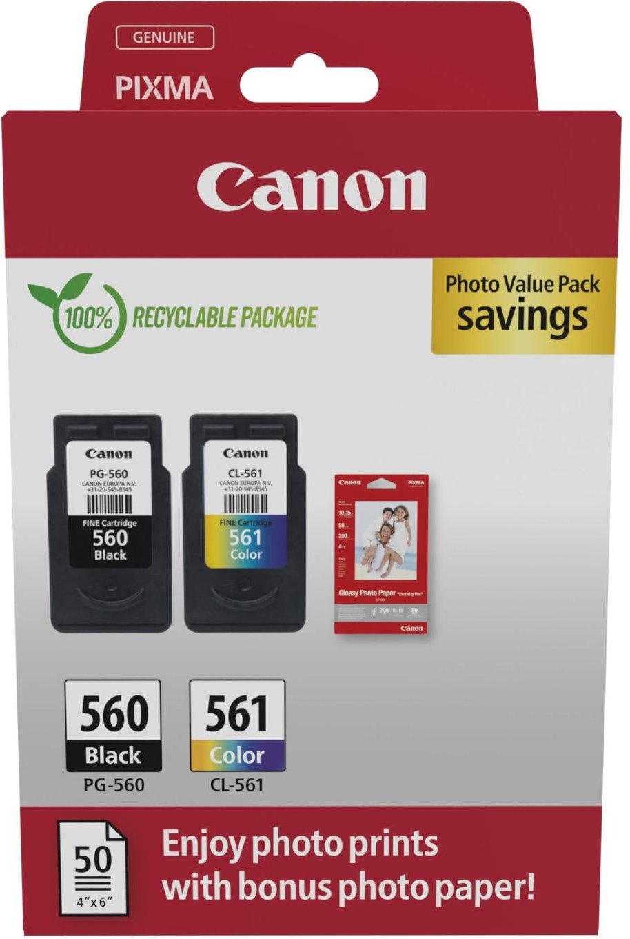 PG-560/CL-561 Tintenpatrone + Fotopapier-Vorteilspaket